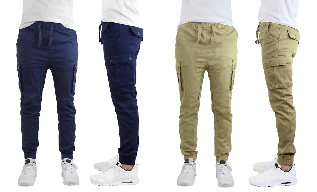 Galaxy by Harvic Slim Fit Cotton Stretch Twill Men's Cargo Joggers 2 Pack